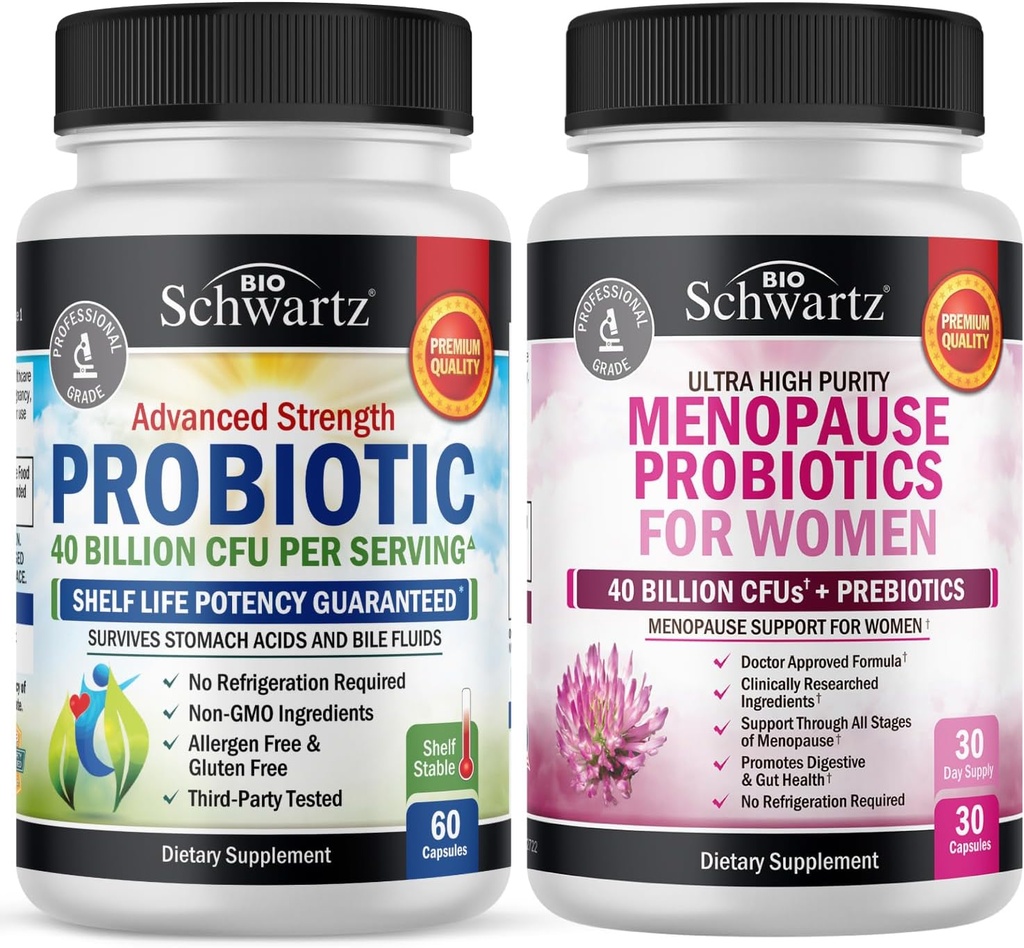 BioSchwartz Probiotic 40 Miljard CFU 60 Tel + Menopauze Probiotica voor vrouwen 30 Tel.