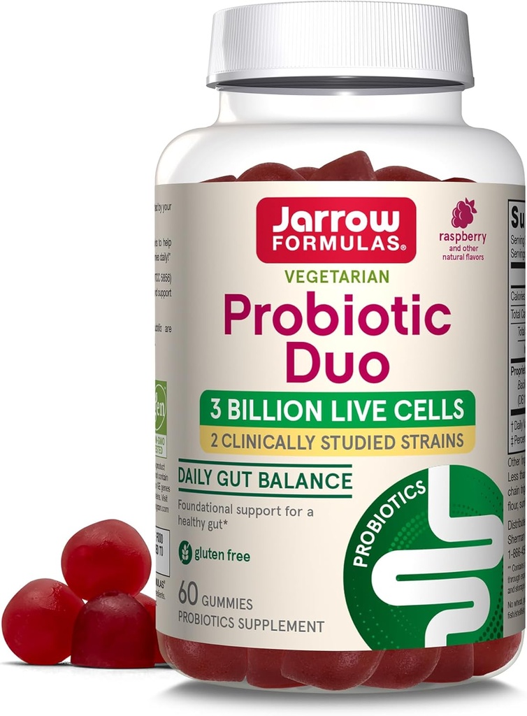 Jarrow Formulas® Probiotic Duo, 3 miljard Live Cells Supplement voor Immune Health en Digestieve Ondersteuning, 60 Raspberry Flavor Probiotic Gummies, 30 dagen levering