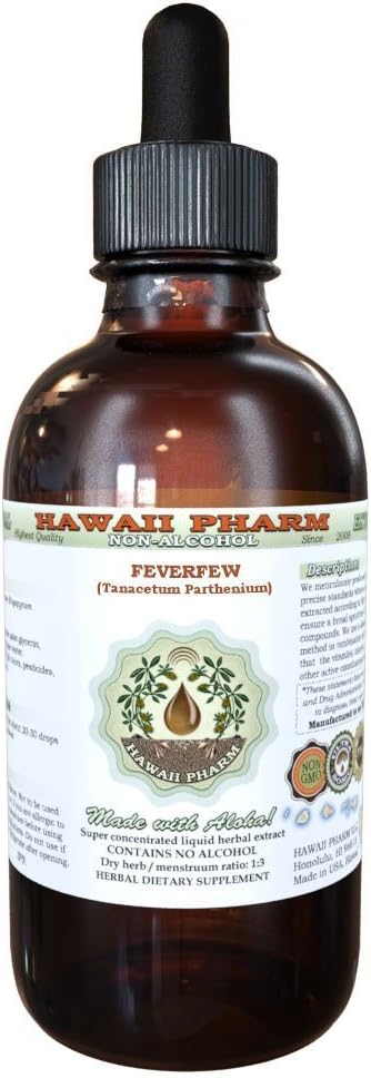 Koorts weinig alcoholvrije vloeibare extract, biologische koortsfew (tanacetum parthenium) gedroogde kruiden Glycerite Hawaii Pharm Natural Kruidensupplement 4 oz