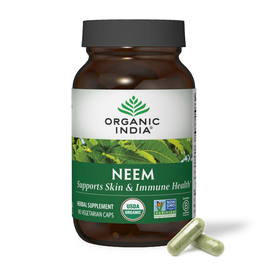 ORGANISCHE INDIA Neem Leaf Capsules - Kruidensupplement, Ondersteunt huid & Immune Health, Veganist, Glutenvrij, USDA Gecertificeerde Biologische - 90 Tel.