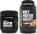 NutraBio Creatine Monohydraat, Unflavored, 150g en Wei Proteïne Isolaat, Kaneel Suiker Donut, Supplement Bundle - Spierenergie, Lean Spiergroei, Herstel, en sterkte