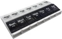 EZY DOSE Push Knop (7 dagen) Pill Case, Medicine Planner, Vitamine Organizer, 2 keer per dag AM/PM Container, X-Large Compartments, Artritis Vriendelijk, Moeiteloos Open, Clear Lids, Blue/White, BPA Vrij