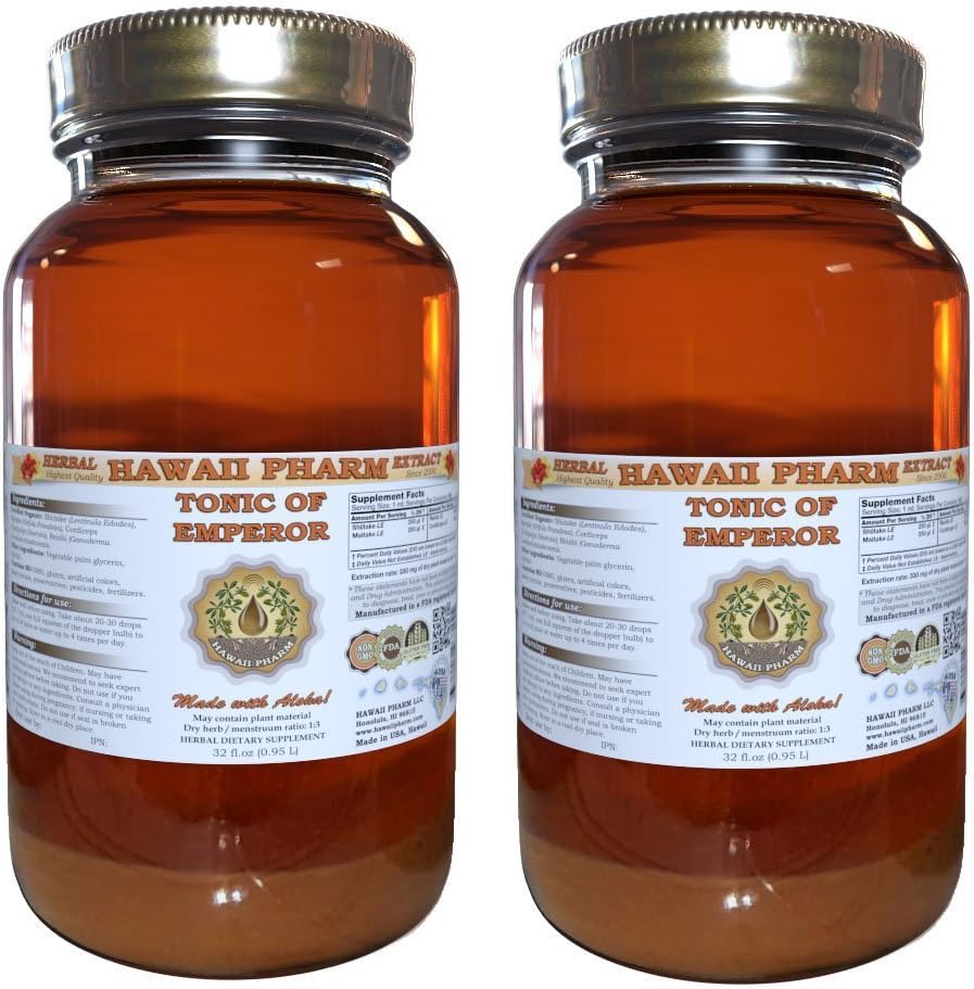 Shiitake, Maitake, Cordiceps, Reishi Liquid Extract, Organic Dried Shiitake, Maitake, Cordiceps, Reishi Tincture, Herbal Supplement, Hawaii Pharm, Made in USA, 2x32 fl.oz