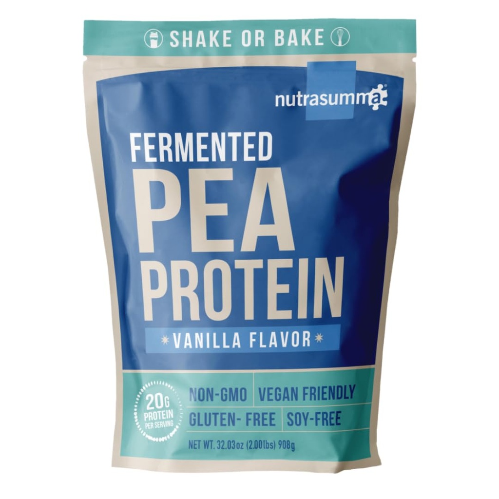 Nutrasumma Pea Proteïne Poeder, Vanille Vegan Flavor, 100% plantaardige basis, Geen kunstmatige zoetstoffen, Non-GMO, Glutenvrij en sojavrij, 2 LB