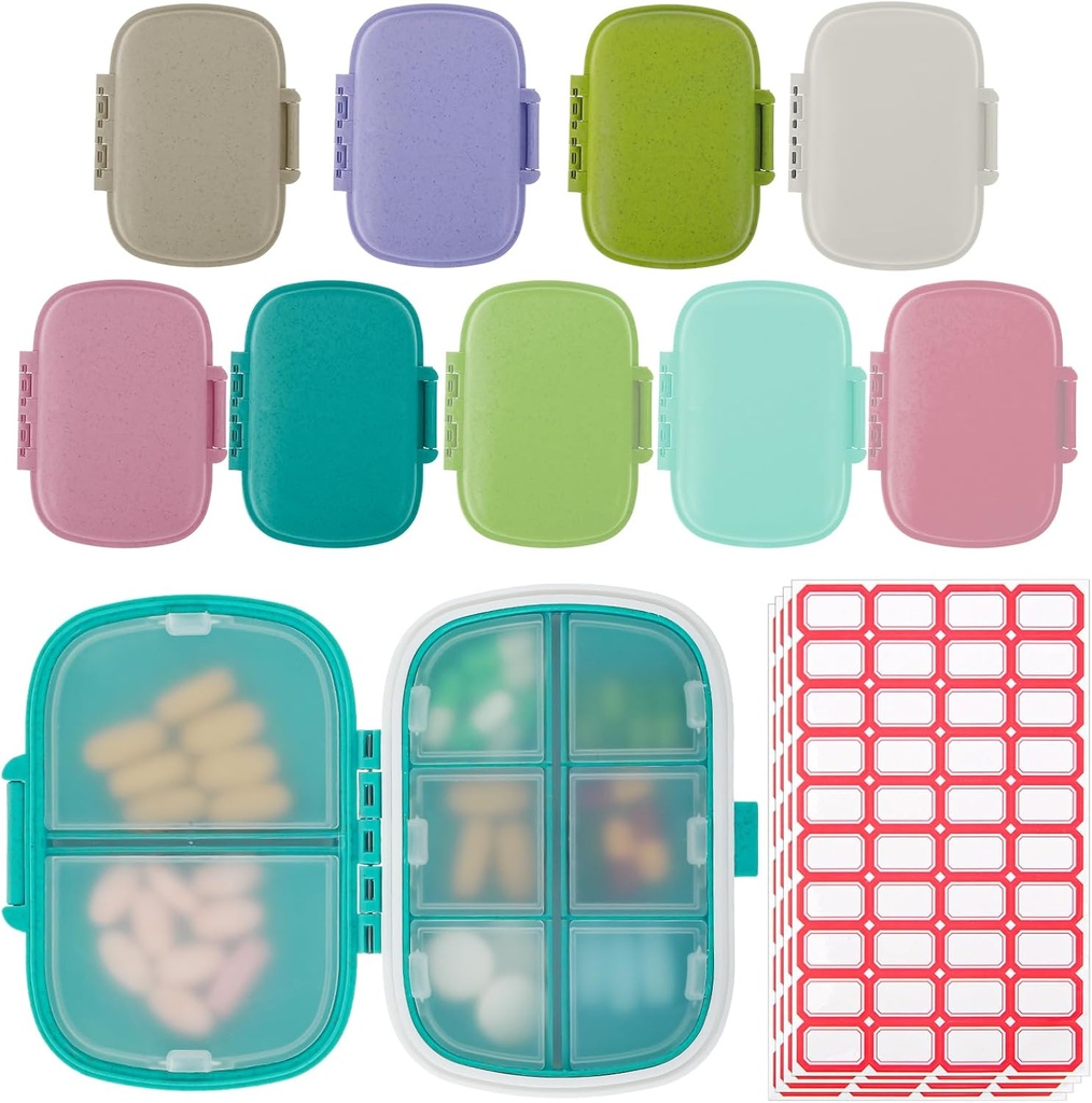 9 Pack Travel Pill Organizer 8 Compartments Portable Pill Case Small Pill Box voor Pocket Purse Daily Pill Container Medicine Vitamine houder Dispenser voor Visolie supplement opslag