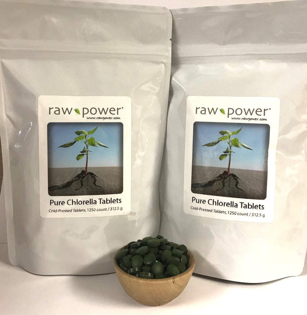 Raw Power Chlorella Tablets (2500 Tel, 625g), Cold-Pressed, 100% rauw en puur, van Organics