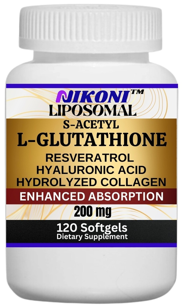 Nikoni Liposomale S-Acetyl L-Glutathione Resveratrol, Hyaluronzuur & Collageen 500 mg-120 Softgels
