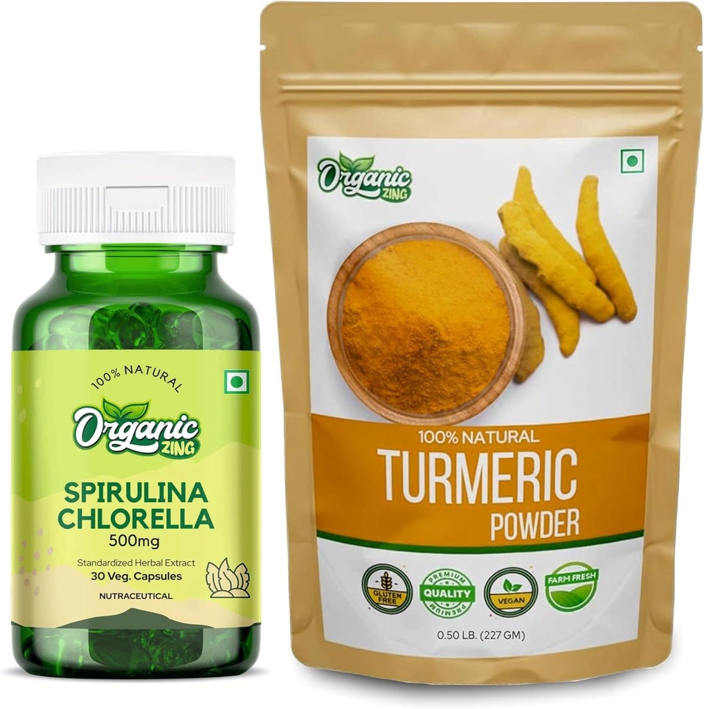 ORGANISCHE ZING Spirulina Chlorella- 30Cap & Kurkumapoeder- 227g