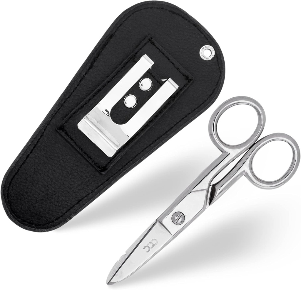 Multi Purpose elektrische schaar met lederen draagtas - zware roestvrij stalen elektrische scheermessen met strikjes, Bestand & Scraper - onze Snips zijn voor rechts & linkshandig gebruik 