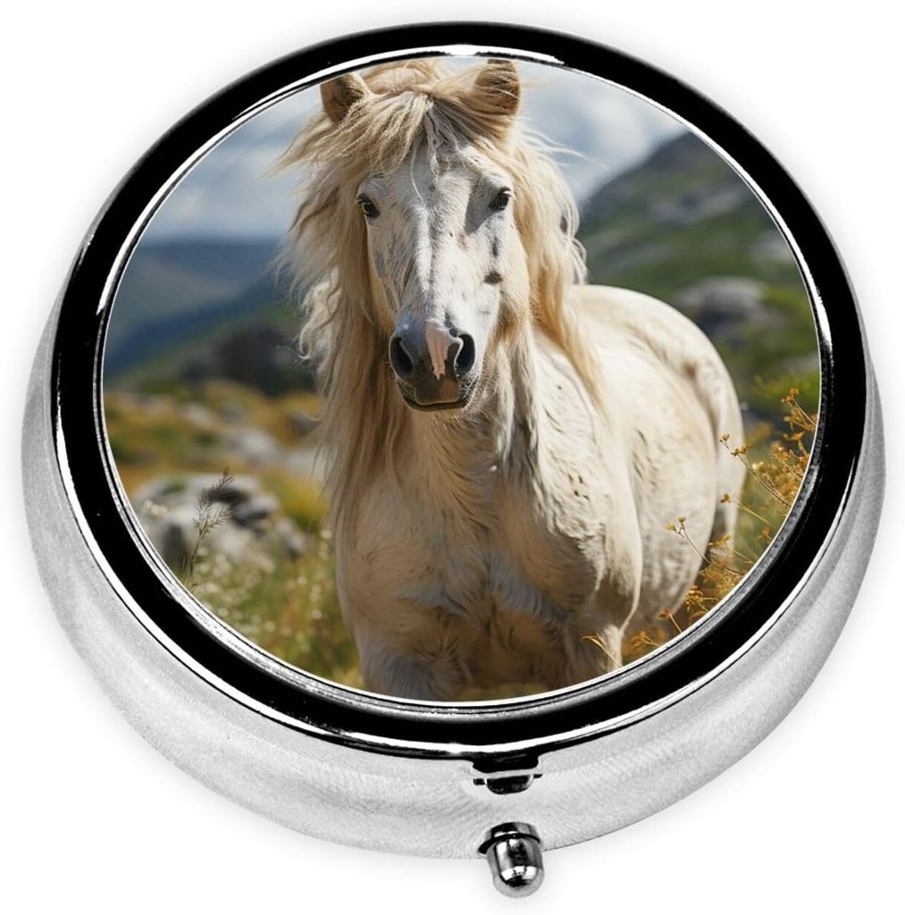 Ronde pil Box paard op groen gras schattig kleine pil geval 3 Compartiment pilbox voor tas zak draagbare pil container houder om vitamines medicatie visolie en supplementen te houden