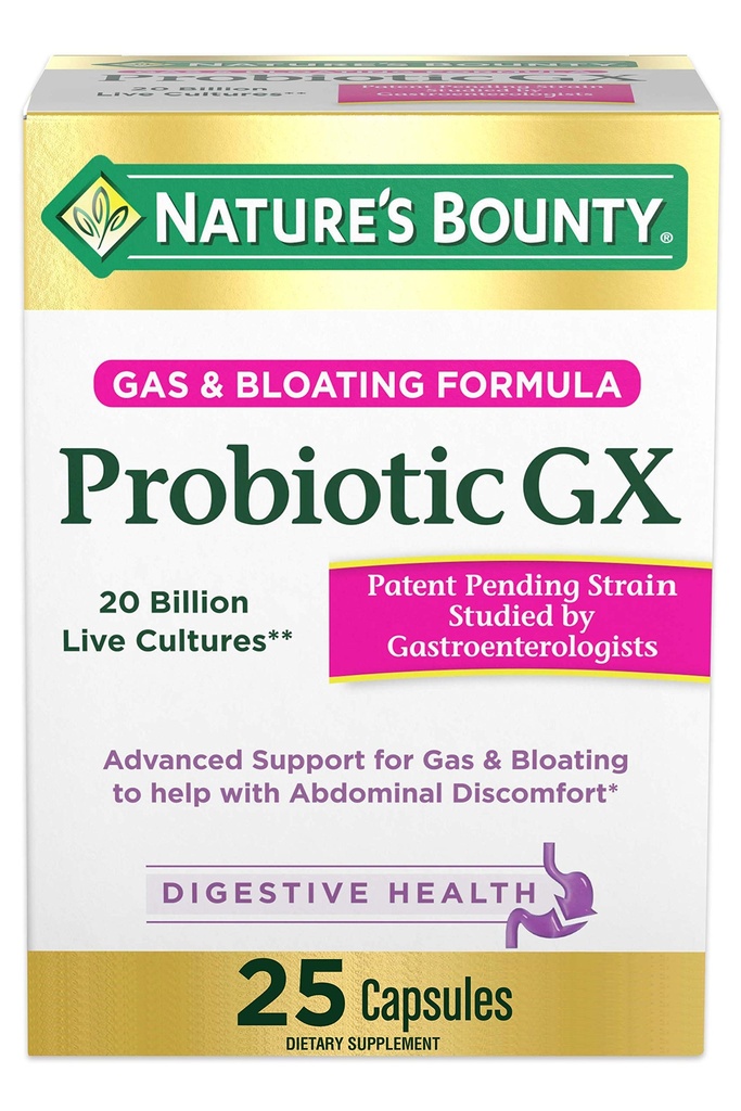 Nature's Bounty Probiotic GX, Helps with Occasional Gas and Bloating, Dietary Supplement, Digestive Health, 25 Capsules