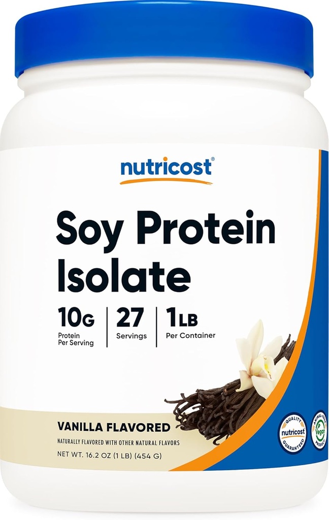 Nutricost Soy Protein Isolaatpoeder, 1 LB Vanille - 10 Gram eiwit per portie, veganistisch, GGO-vrij en glutenvrij