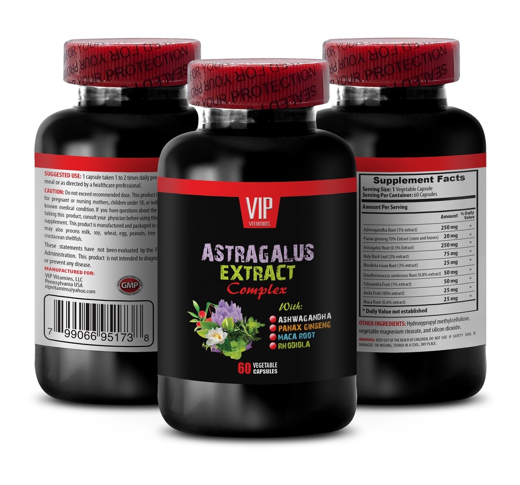 astragalus complex - Astragalus EXTRACT COMPLEX met Ashwagandha, Panax ginseng, Astragalus, Maca - heilige basilicum capsules, astragalus immuun ondersteuning, astragalus extract capsules 1 Fles 60 Capsules