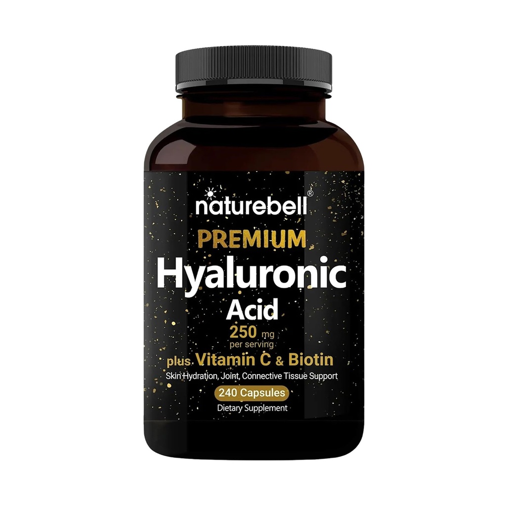 NatureBell Hyaluronzuur Supplementen 250mg 240 Capsules, met Biotin 5000mcg & vitamine C 25mg, 3 in 1 Ondersteuning