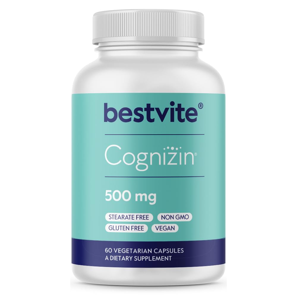 BESTVITE Cognizin Citicoline 500mg (60 Vegetarische Capsules) - Klinisch bestudeerd Premium Choline Nootropic - No Stearates - Vegan - Non GMO - Glutenvrij - Hersensupplementen voor geheugen en focus