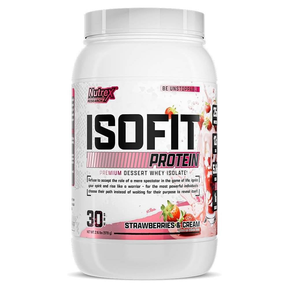 Nutrex Research IsoFit Wei Proteïne Poeder Geïnstantiseerd 100% Wei Proteïne Isolaat (30 porties (verpakking 1), Aardbeien & crème)