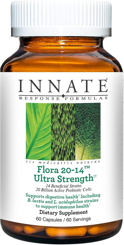 Aangeboren respons Formules Flora 20-14 Ultra sterkte - Probiotische supplement met 20 miljard CFU - 14 Probiotische strains - Vegetarisch en niet-GMO - Made Without 9 Food Allergenen - 120 Caps ules