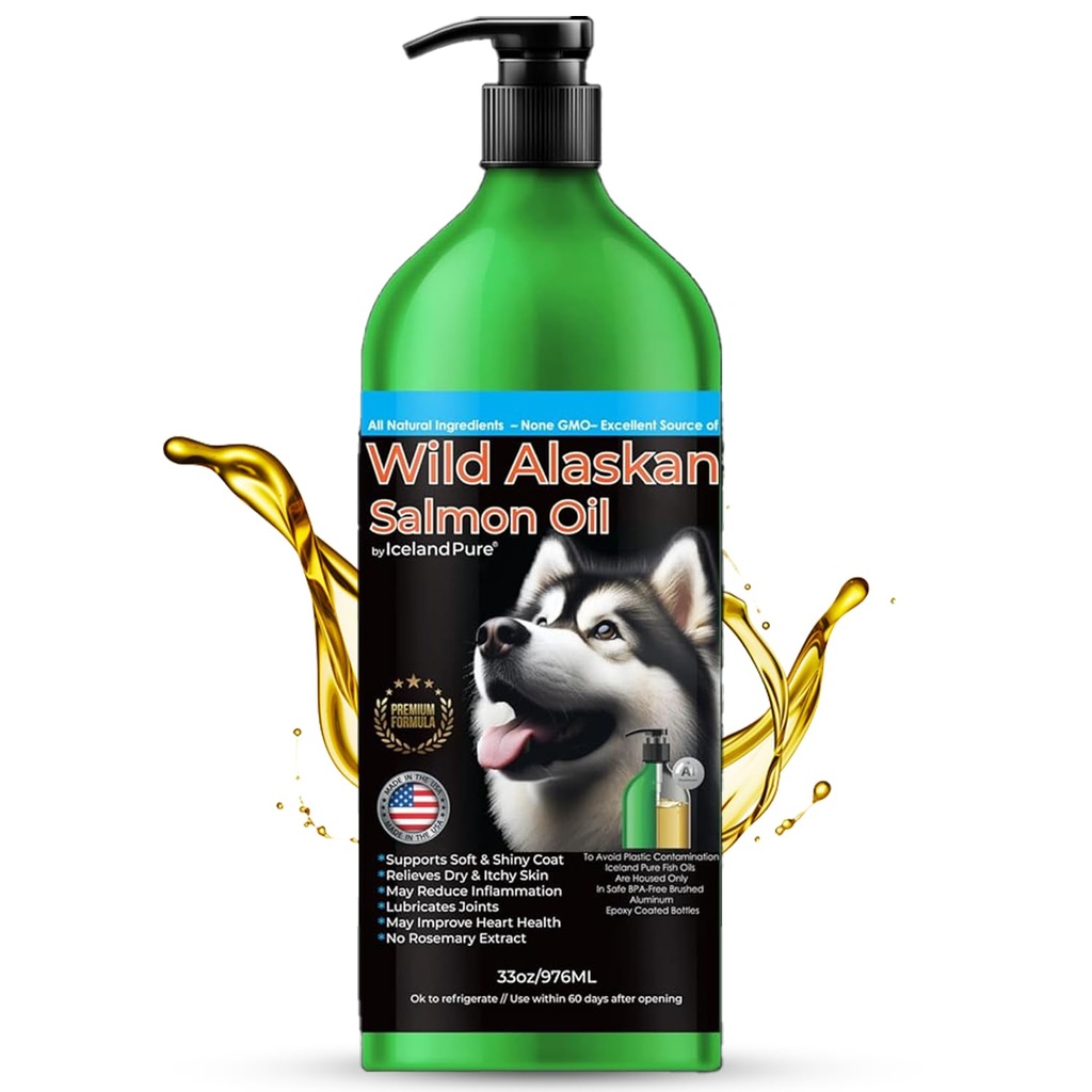 IJsland Pure Wild Alaska Zalmolie voor honden en katten, Omega-3 Visolie, vloeibaar supplement voor huisdieren, Ondersteunt Immune System & Heart Health, 33oz