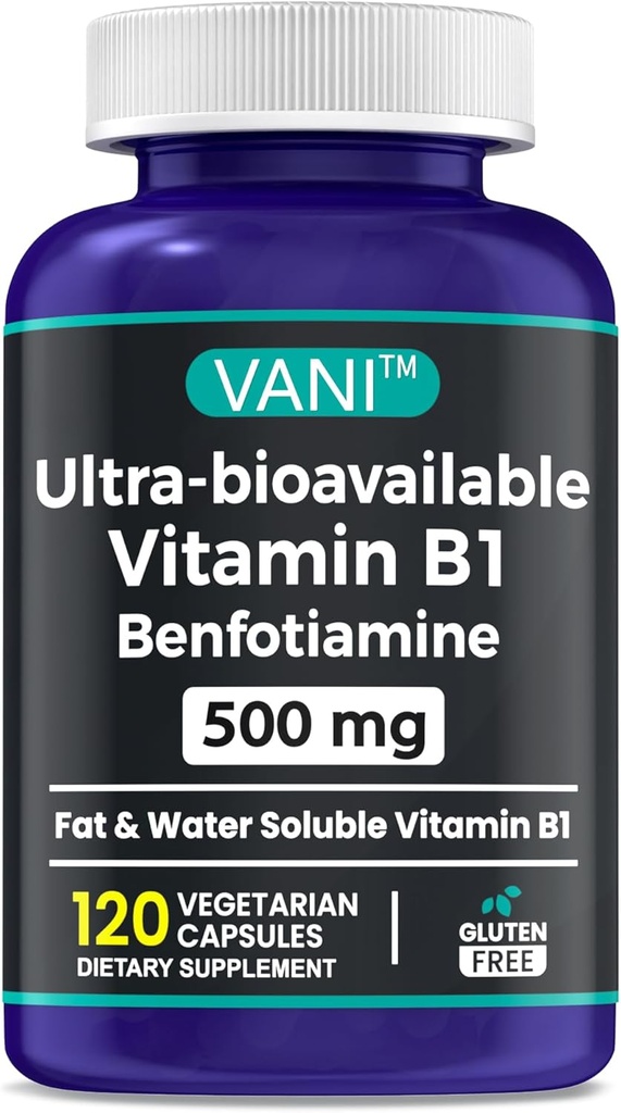 2 in 1 Verbeterde formule: vitamine B1 met Benfotiamine 500 mg, vetoplosbaar supplement van vitamine B-1, 500 mg - 120 capsules (1)