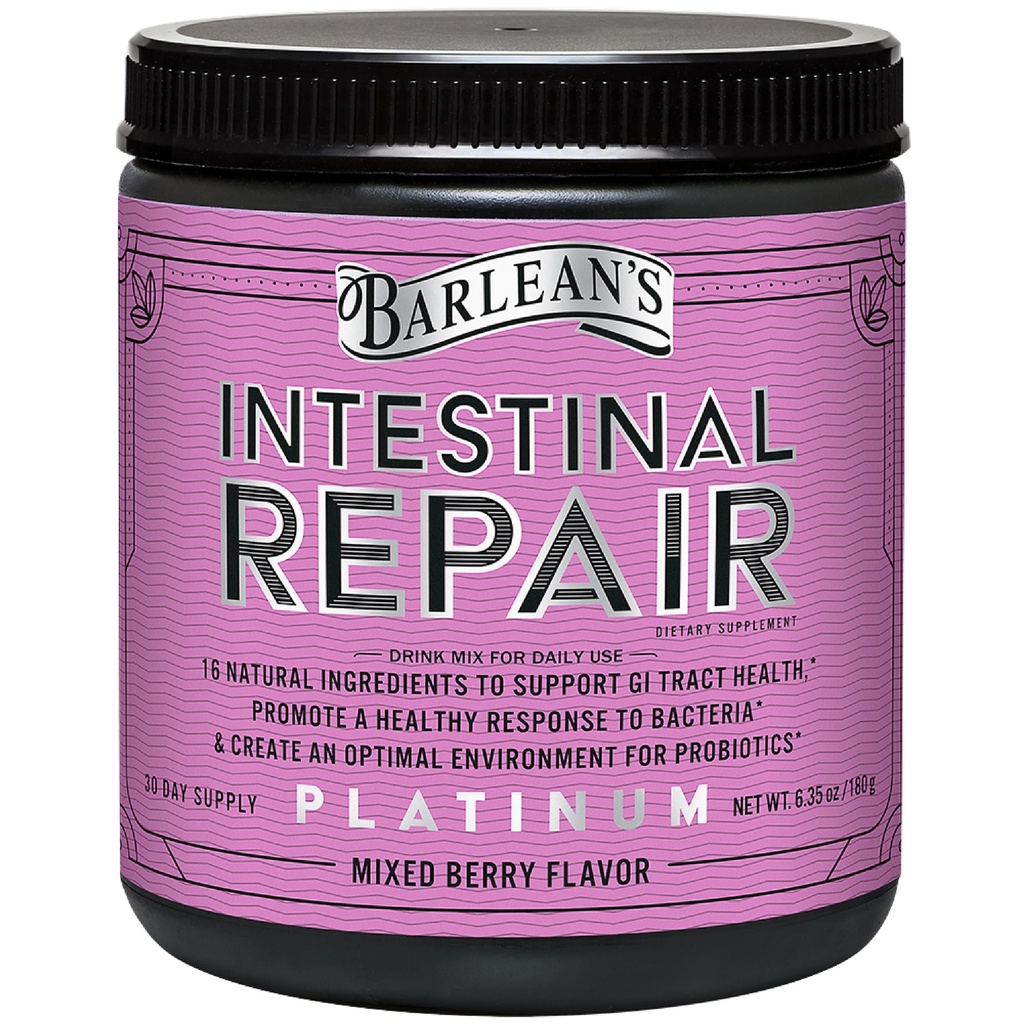 Barlean's Intestinal Repair Gut Health Powder met 16 spijsverteringssupplementen, L-Glutamine, Marshmallow en Licorice Root, Aloë Vera, en vezel gemengde Berry smaak, 6,35 oz