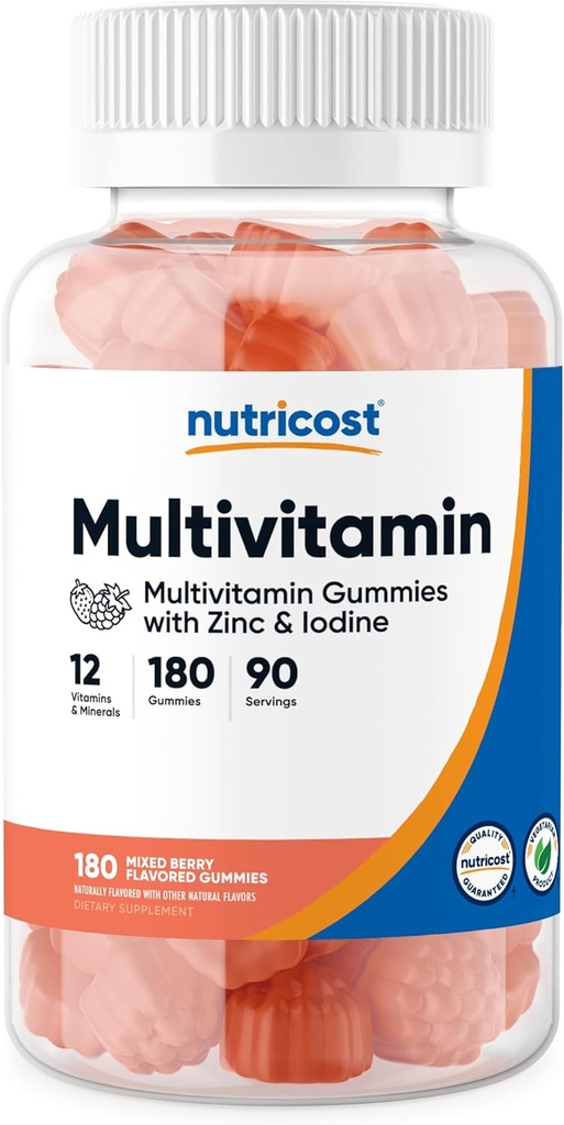 Nutricost Multivitamine Gummies, 180 Gummies (Mixed Berry Flavored) - 90 Serveer, Glutenvrij, niet-GMO en Vegetarisch vriendelijk