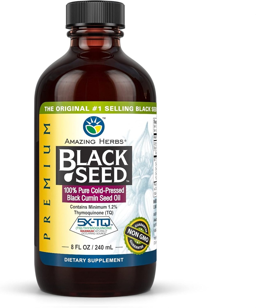 Verbazingwekkende kruiden Premium Black Seed Oil - Glutenvrij, Niet GGO, Cold Pressed Nigella Sativa Aids in Digestive Health, Immune Support, Hersenfunctie - 8 Fl Oz