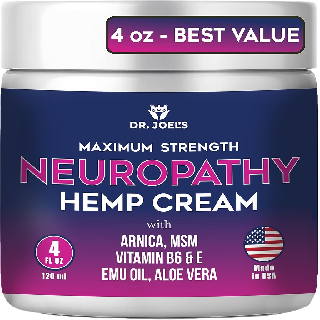 Dr. JOEL'S Neuropathy Cream - Maximale sterkte Nerve Relief Cream voor voeten, handen, benen - 4 OZ Large - Made in USA