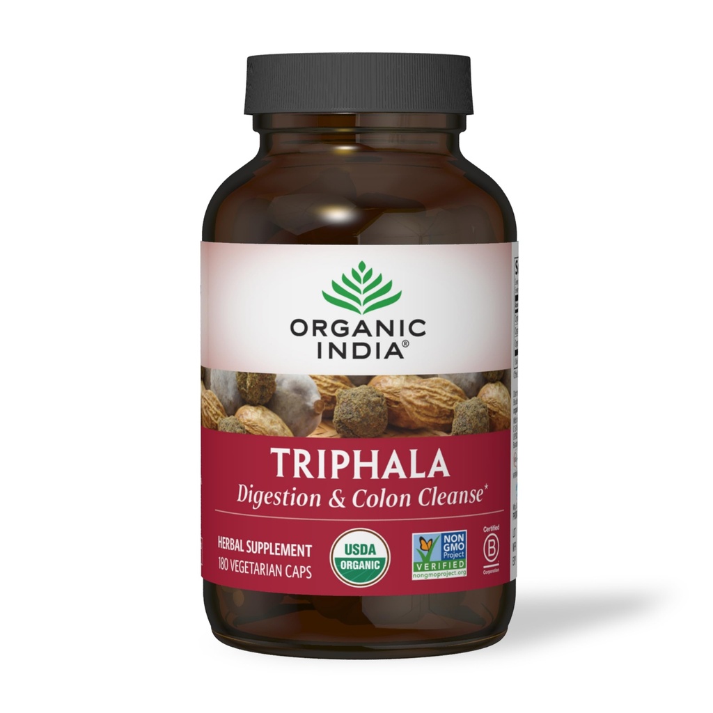 ORGANISCHE INDIA Triphala Capsules Biologische - Kruidensupplement met Amla, Bibhitaki, Haritaki, Digestie & Colon Ondersteuning, Immuun Systeem Ondersteuning, Adaptogen, Vegan, USDA Certified Organic - 180 Capsules