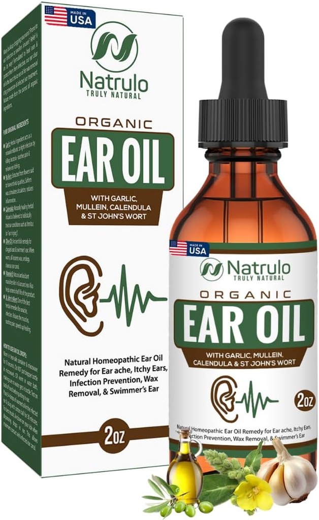 Biologische oorolie voor oorontsteking - Natuurlijke oordruppels voor oorpijn, Swimmer's Ear & Wax Removal - Kids, Adults, Baby & Dog Earache Remedy - oordruppels met Mullein, Knoflook Made in USA