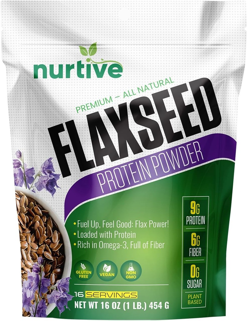 Vlaszaad Proteïnepoeder - Plant-Based, rijk aan Omega-3 en Antioxidanten - Ideaal voor post-Workout Recovery - Nutritional Boost for Smoothies & Baking - Non-GMO & Gluten-Free (16 oz / 454 g)