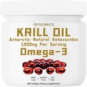 Antarctica Krill Oil Supplement, rijk aan Omega-3s EPA, DHA & Astaxanthine, 1000mg per portie, supplement voor hart en immuniteit, 300 Soft-Gels