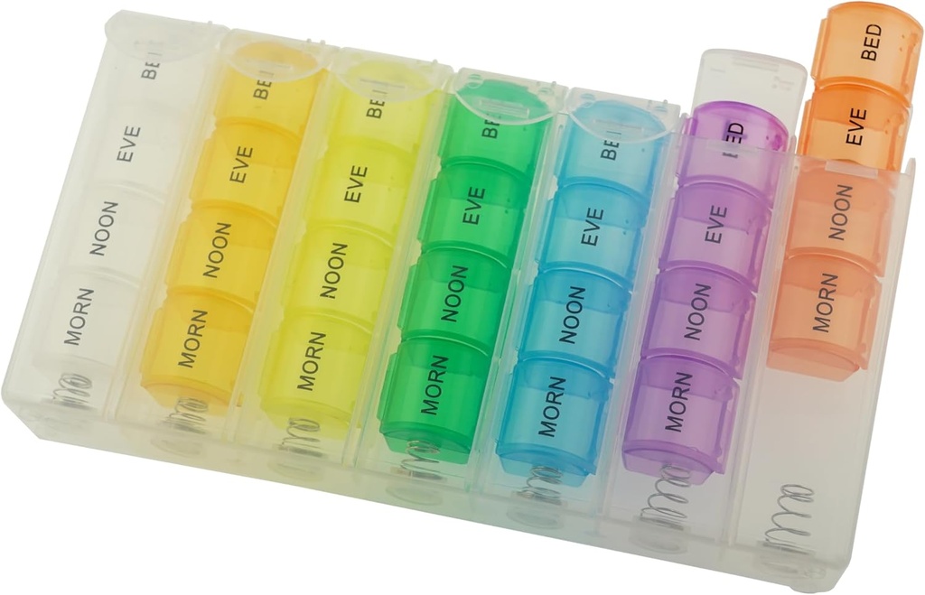 Pop Up Weekly pil Organizer 4 keer per dag . . Grote reis pil geval w/28 Compartiment to Hold Medication, Vitamine & Supplement . . Daily Pill Box 7 Day . .