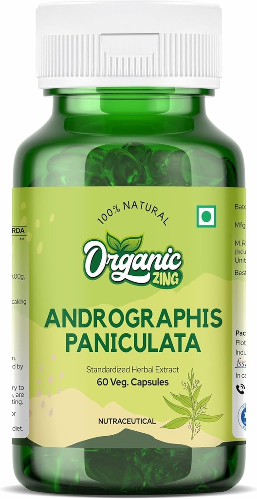 Organische ZING Andrographolide Supplement - Geëxtraheerd uit Andrographis paniculata - Vegan & Glutenvrije - 60 Capsules, 400mg Elke