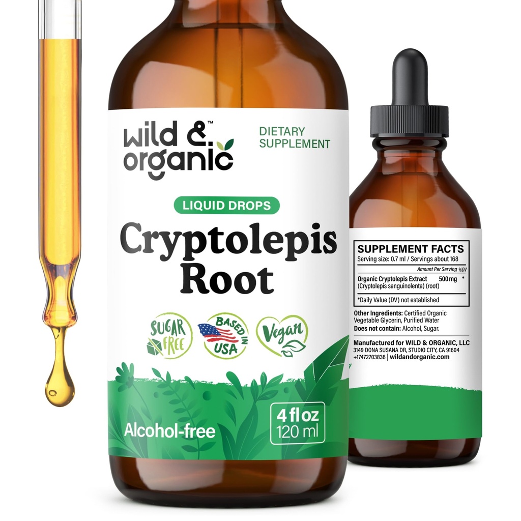 Wild & Organic Cryptolepis Tinctuur - Herbal Drops for Detox & Immune Support - 2-maand levering - Liquid Cryptolepis Wortel Extract Drops - Vegan, Sugar & Alcohol-Free - 4 fl oz
