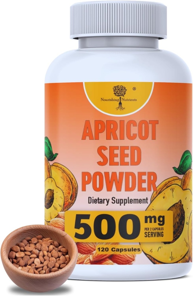 Biologische Abricot Zaden Extract - ALLEEN Kernel supplement- Veilige dosering 500mg - Antioxidant, Gut & Heart Health, Botdichtheid, Immuun Ondersteuning, Stralende en gladde huid, Hoge vezel - 500mg - 120 capsules
