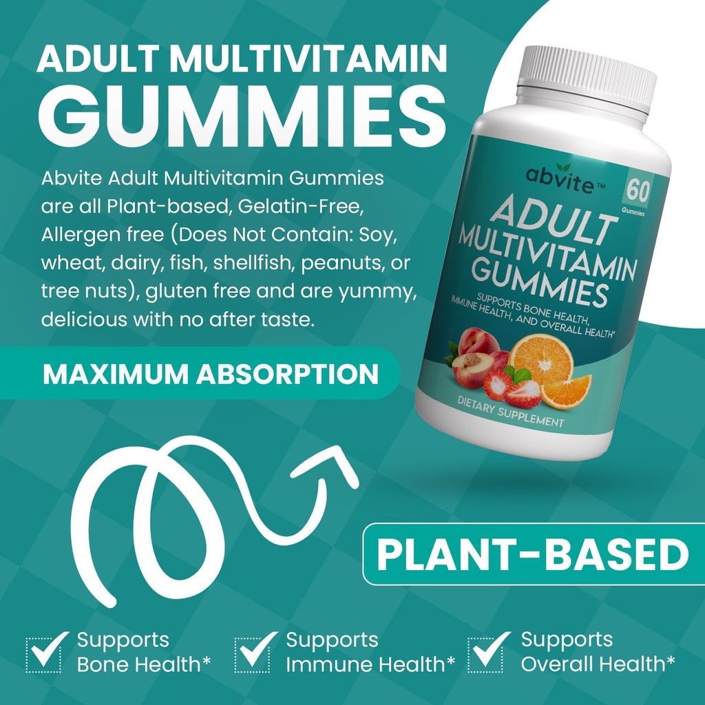 Multivitamine Gummies op basis van planten, dagelijkse multivitaminen voor mannen en vrouwen met vitamine A, C, D, E, B-3, B-6, B-12, Biotine, inositol, Non-GMO, Glutenvrij, 60 Tellen (30 Dagen Levering)
