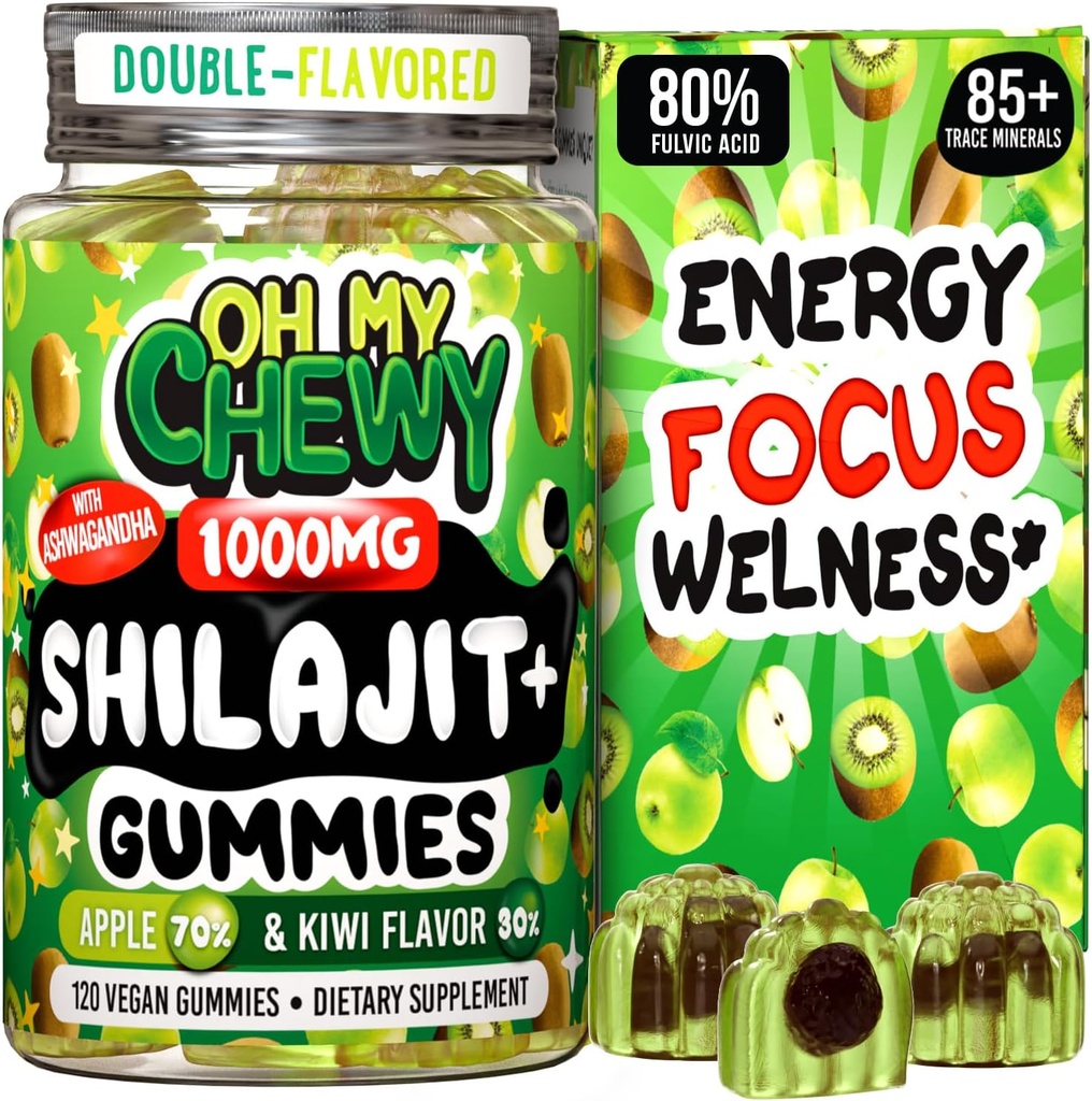 Pure Himalaya Shilajit Gummies - High Potency Gold Grade Resin - Energy Boost en Immune Ondersteuning voor mannen en vrouwen met Ashwagandha en Shatavari - 120 Gummy - Apple & Kiwi