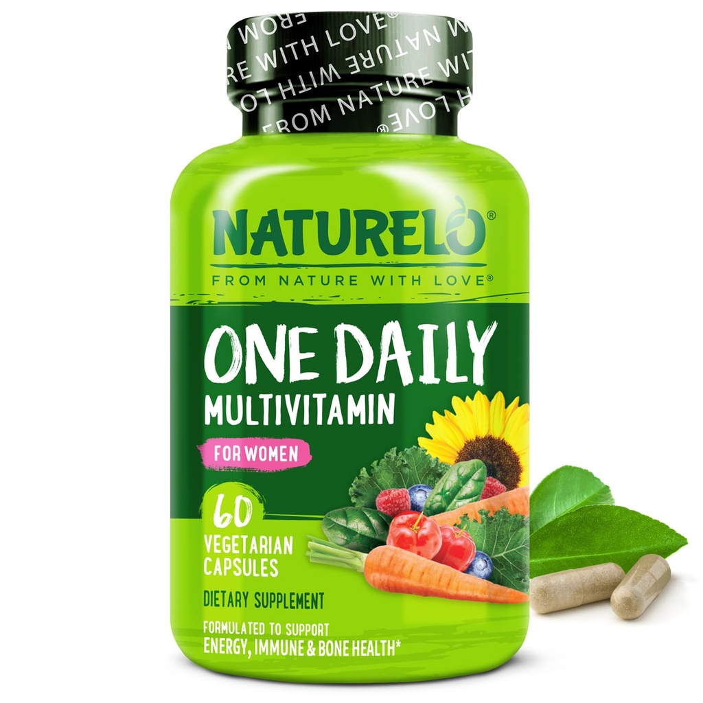 NATUURLO Een dagelijkse multivitamine voor vrouwen w/Vitamine B12, 60 Ct, energie-ondersteuning, Whole Food Daily Vrouwen Multivitamine supplement, voeden haar/huid/nagel, non-GMO, geen soja, glutenvrij, 2 maanden levering