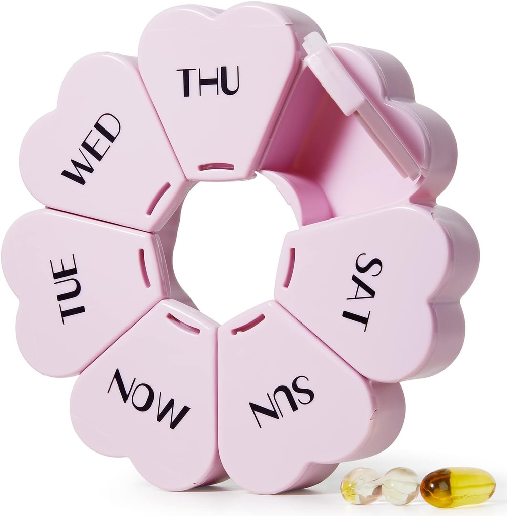 MOLN HYMY Large Weekly Pill Organizer, Girly Pill Box 7 Dag, Paarse Roze Dagelijkse Vitamine Houder voor Visolie/Medicine/Suplements