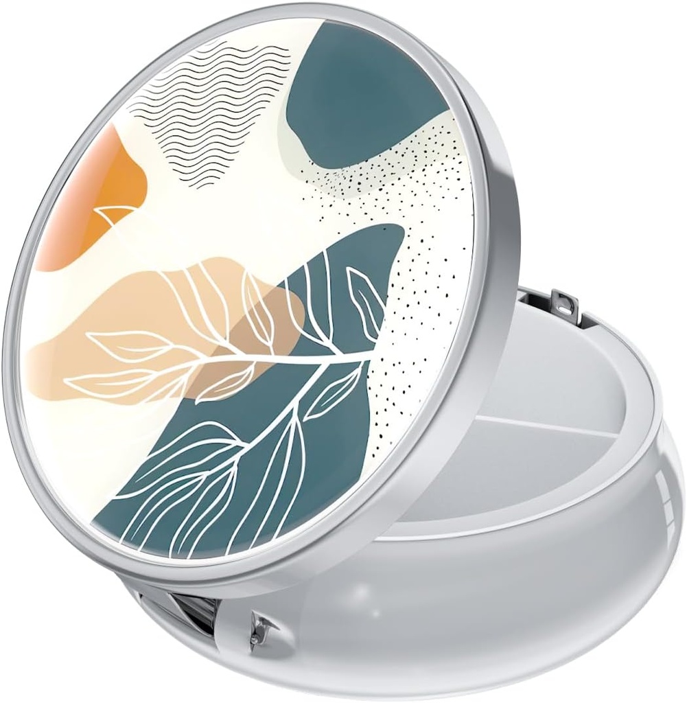 Rouidr Pill Box, 3 Compartiment Medicine Pill Case, Small Metal Travel Medicine Box for Purse & Pocket, Silver, Abstract Boho Leaf