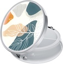 Rouidr Pill Box, 3 Compartiment Medicine Pill Case, Small Metal Travel Medicine Box for Purse & Pocket, Silver, Abstract Boho Leaf
