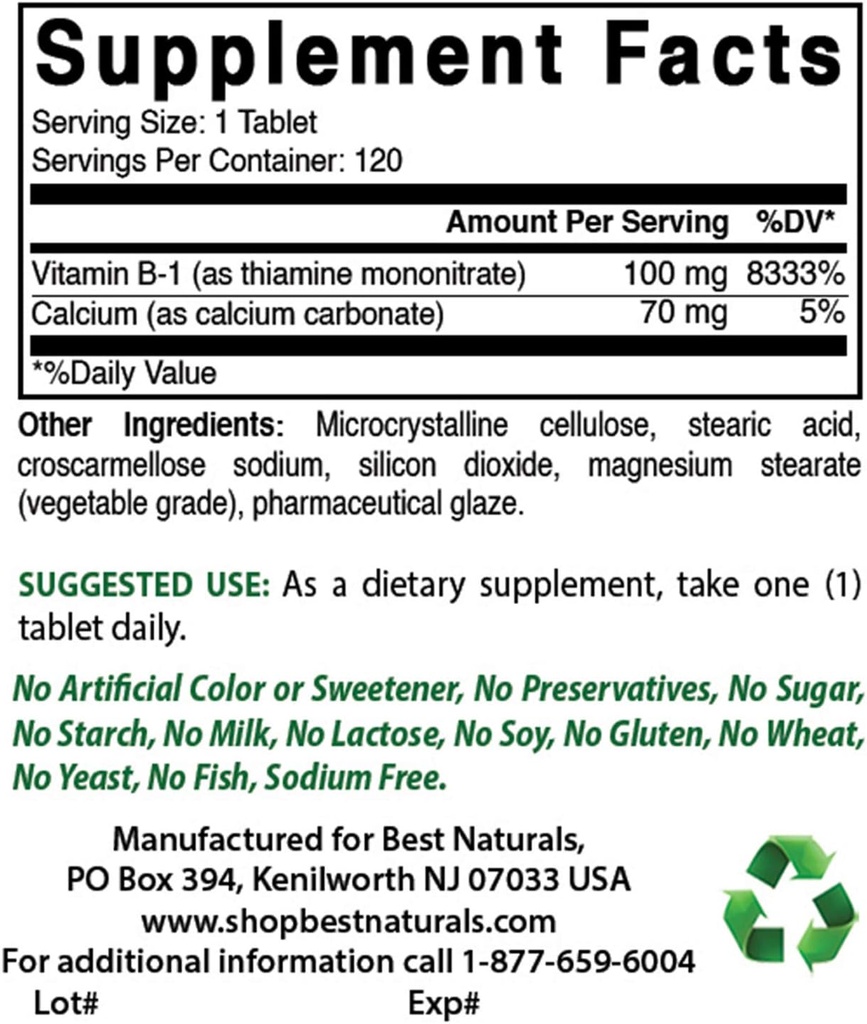 Best Naturals Vitamine B1 als Thiamine Mononitraat 100 mg & Vitamine B-6 25 Mg