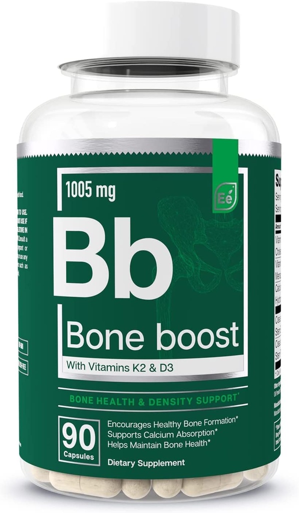Essentiële elementen Bone Boost Bone Health Supplement - Bone Support en calciumsupplement met vitamine D 3, K2, Cissus Quadragularis voor botsterkte - 90 capsules (30 dagen levering)