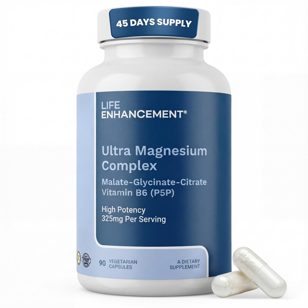 Life Enhancement Ultra Triple Magnesium Complex voor vrouwen en mannen met Glycinate, Malate en Citraat - Magnesium Supplement Verbeter de slaap- en hersenfunctie - Made in USA (90 Vegetarische Capsules)