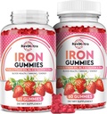 Iron Gummies - met calcium, zink, folaat en vitamine B12, C, B6 voor volwassenen en kinderen - Blood Builder & Energy Support for Iron Deficency, Anemia, Vegan - 2 Pack Strawberry Flavour,60 Gummies