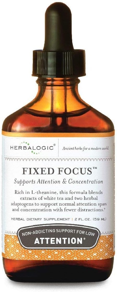 Herbalogic - Fixed Focus Liquid Herb Drops - Non-Addicting Ondersteuning voor verhoogde aandacht, concentratie en focus - Bevat witte thee, een natuurlijk evenwichtige bron van L-Theanine & Cafeine - 2 Fl. Oz.