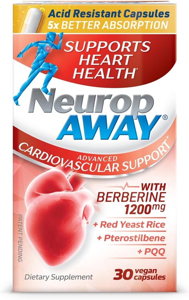 NeuropAWAY Cardiovascular Support 30ct 1200mg Berberine PQQ Red Yeast Rice Pterostilbene