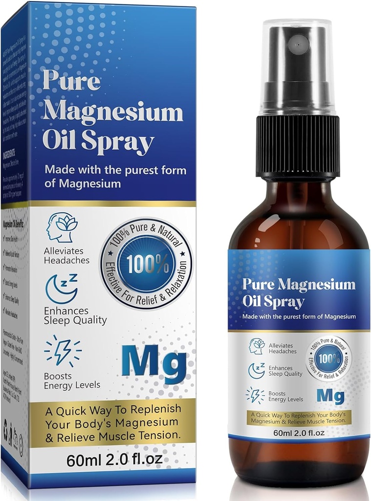 Magnesium Oil Spray, Magnesium Oil for Feet, Pure Magnesium Oil Spray Biologische 100% Natural Magnesium Spray Makkelijk te absorberen en te gebruiken(2 Fl.Oz)