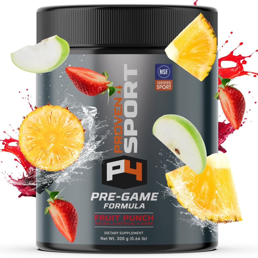 Proven4 Pre Workout Powder voor mannen en vrouwen met Creatine - Beta Alanine - Cafeïne, NSF Certified preworkout Energie Supplement Fruit Punch 30 porties