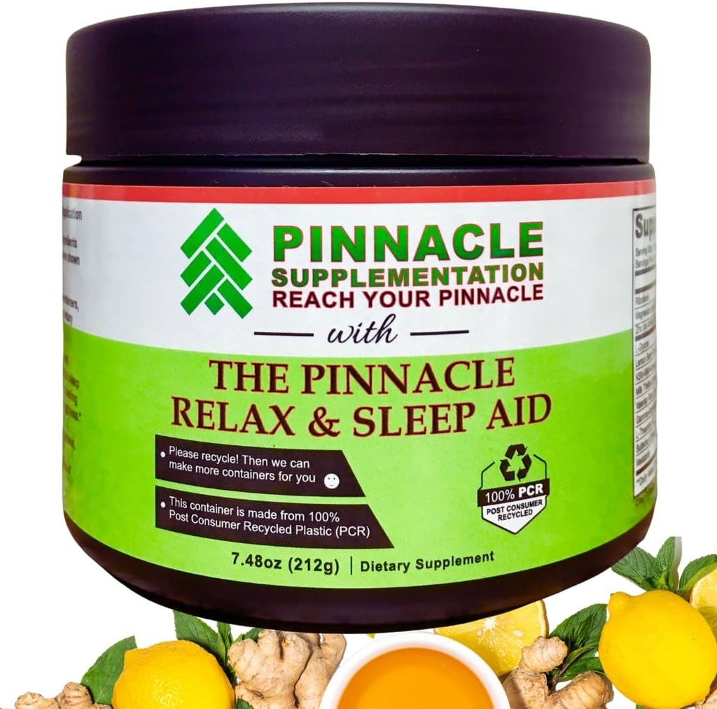 Pinnacle Relax & Sleep Supplement, Sleep Support Supplement with Melatonin, Valerian Root, Ashwagandha, L Theanine, Zinc, GABA & Magnesium for Calming, Natural Lemon Tea Flavoring (30 Servings)